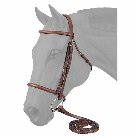 Tough-1 Premium Leather Raised Snaffle Bridle with Laced Reins, Full