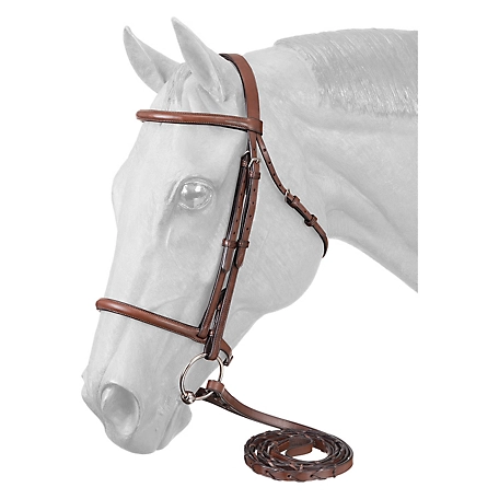 Tough-1 Premium Leather Fancy-Stitched Raised Snaffle Bridle with Laced Reins, Cob