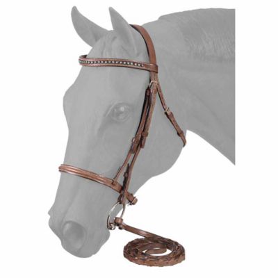 Tough1 Raised Snaffle English Bridle with Small Blue Stone Crystals