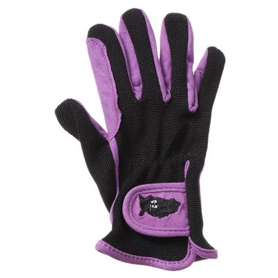 Tough1 Kids' Synthetic Leather Embroidered Riding Gloves with Spandex Back