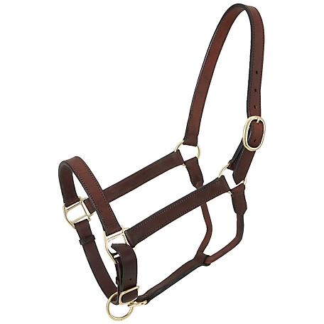 Tough-1 Leather Stable Horse Halter, Brown