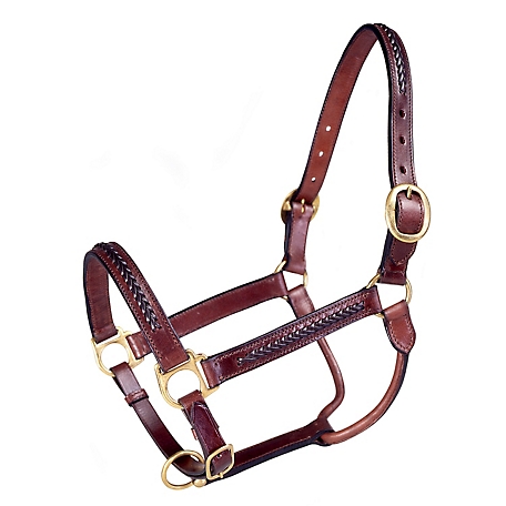 Tough-1 Leather Braided Horse Halter, Brown
