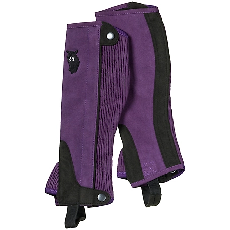 Tough-1 Unisex Kids' Synthetic Luxury Suede Half Chaps with Embroidered Horse Head