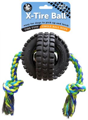 Pet Qwerks Jingle X Tire Ball Dog Chew Toy Single Rope Large at