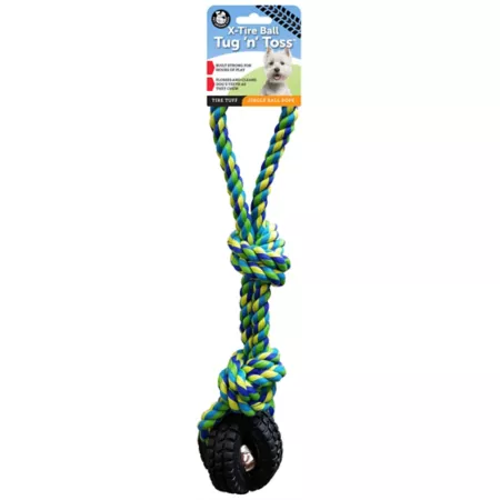 Pet Qwerks Jingle X-Tire Ball Pull and Toss Dog Toy Small Dog Rope & Tug Toys