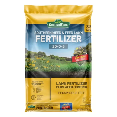 GroundWork 32 lb 10 000 sq ft Lawn Fertilizer for Weeds and Southern Foods Weed & Feed