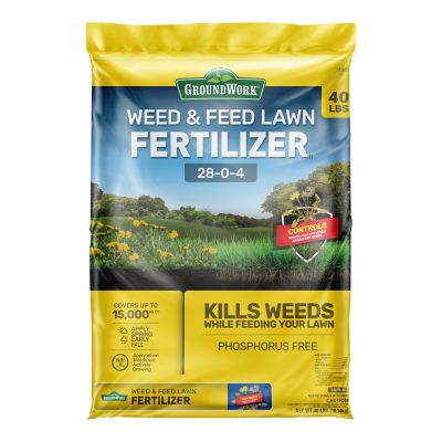 GroundWork 40 lb. 15,000 sq. ft. Northern Weed and Feed Lawn Fertilizer Weeds leaving