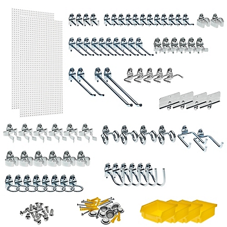 Triton Products DuraBoard 2 24 in. x 48 in. x 1/4 in. White Polypropylene Pegboards, 79 pc. DuraHook, 4 Bins, Mounting Hardware