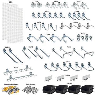 Image showing  24 x 48 x 1/4 in. DuraBoard Polypropylene Pegboard with 48 pc. DuraHook, Bin System, Hardware, 2 pc., DB-2KIT