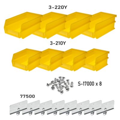 Image showing  (4) Small and (4) Large Polypropylene Hanging Bins and Bin Clip Kit, Yellow