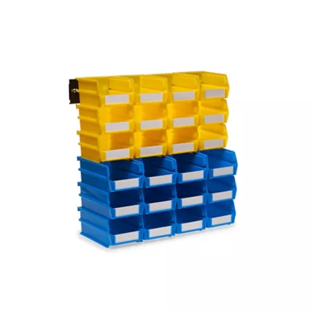 Triton Products Wall Mounted Storage Unit with (12) 5-3/8 L x 4-1/8 W x 3 H Yellow Bins and (12) 7-3/8 L x 4-1/8 W x 3 H Blue Bins Storage Bins