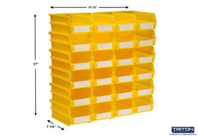 Image showing  Stacking, Hanging, Interlocking Polypropylene Bins, 7-3/8 in. x 4-1/8 in. x 3 in., Yellow, 24-Pack