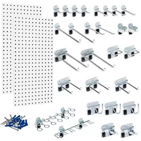 Triton Products WC18-WH-KIT Wall System with Square Hole Pegboard and Locking Hook Pegboards