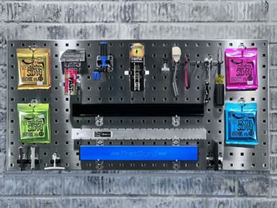 Image showing  Two 18 x 36 x 1/2 in. 304 Square Hole Pegboards, 32 pc. LocHook & 3 Plastic Hanging Bins