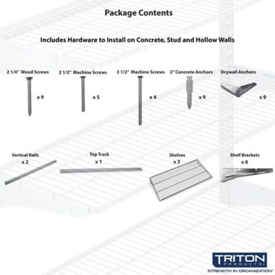 Image showing 5 th Triton Products 33 in. x 31.5 in. Wall Mount Shelving Unit with 3 Steel Wire Shelves & Mounting Hardware, 1795