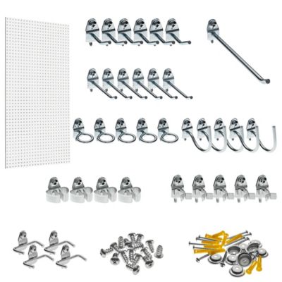 Triton Products 24 x 48 x 1/4 in. White Heavy-Duty Tempered Round Hole Pegboards, 36 pc. Locking Hook, TPB-36WH-KIT