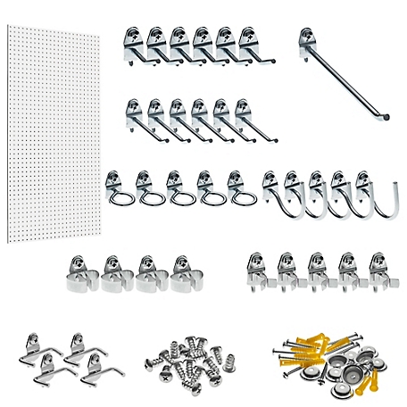 Triton Products 24 x 48 x 1/4in. Custom Painted White Tempered Round Hole Pegboards, 36 pc. Locking Hook, TPB-36WH-KIT