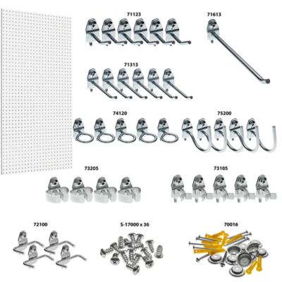 Image showing  24 x 48 x 1/4in. Custom Painted White Tempered Round Hole Pegboards, 36 pc. Locking Hook, TPB-36WH-KIT