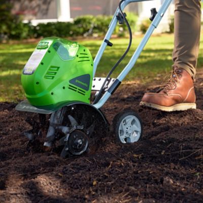 Image showing  40V 10-in. Cordless Battery Cultivator, Forward Rotating Front Tine Tiller, 4.0 Ah Battery & Charger