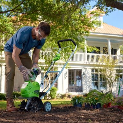 Image showing 7 th Greenworks 40V 10-in. Cordless Battery Cultivator, Forward Rotating Front Tine Tiller, 4.0 Ah Battery & Charger