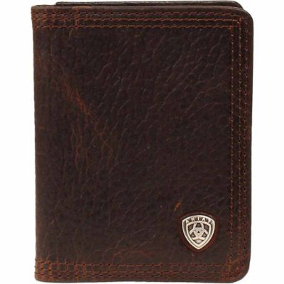 Ariat Leather Bifold Flip-Case Wallet with Concho, Brown