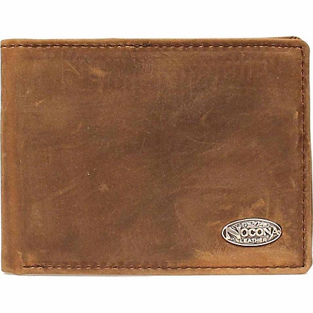 Nocona Distressed Leather Bifold Flip-Case Wallet with Nocona Concho