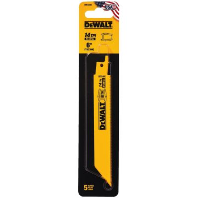 DeWALT 6 in. Straight Back Bi-Metal Reciprocating Saw Blades, 14 TPI, 5-Pack