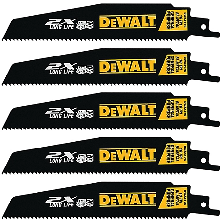 DeWALT 6 in. 10 TPI 2X Reciprocating Blades, 5 Pack