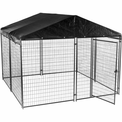 Lucky Dog 6 ft. x 10 ft. x 10 ft. Modular Welded Wire Dog Kennel with Cover and Frame, Black