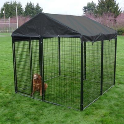 Image showing 7 th Lucky Dog 6 ft. x 10 ft. x 10 ft. Modular Welded Wire Dog Kennel with Cover and Frame, Black