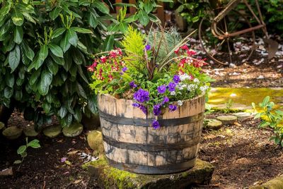 Wooden Flower Pots Garden Round Barrel Flower Planter Pot W/ Breath Bottom Hole 