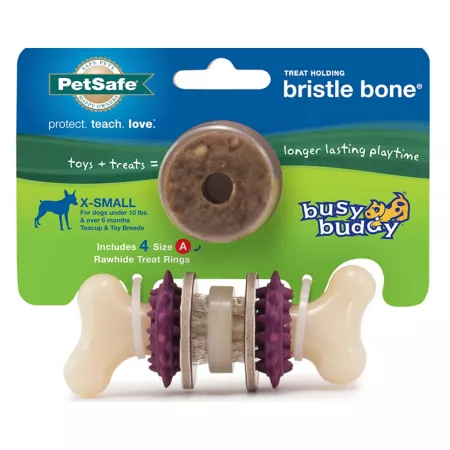 PetSafe Busy Buddy Bone Chew Toy for Dogs - Powerful Chewers - Helps Clean Teeth - Extra Small Purple Dog Chew Toys