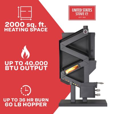 Image showing 7 th US Stove 2000 sq. ft. Pellet Gravity Feed Non-Electric Wiseway Stove, 60 lb. Hopper Size, GW1949