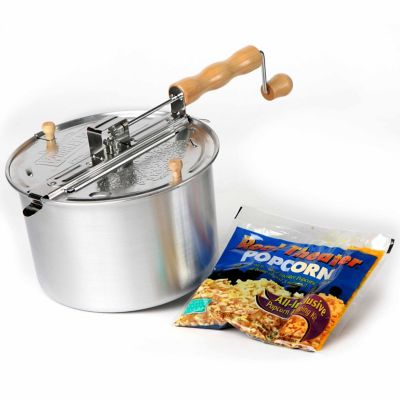 Wabash Valley Farms Original Whirley-Pop Stovetop Popcorn Popper and Real Theater Popping Kit, Silver