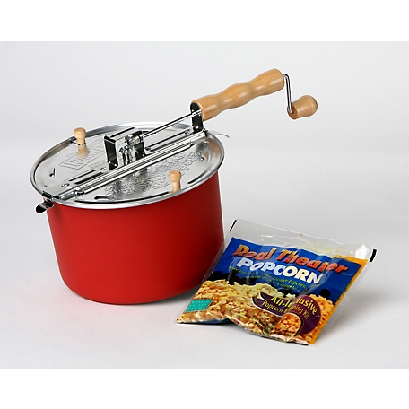 Wabash Valley Farms Original Whirley-Pop Stovetop Popcorn Popper with Real Theater Popping Kit, Barn Red