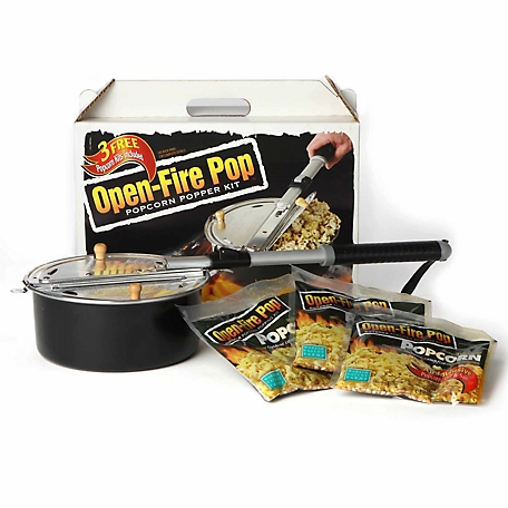 Wabash Valley Farms Open-Fire Pop Outdoor Popcorn Popper Kit with 3 Open-Fire Pop All-Inclusive Popping Kits