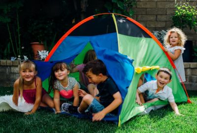 Image showing  Super Duper 4 Kid Play Tent, Blue/Green/Red/Yellow, 58 in. L x 58 in. W x 46 in. H