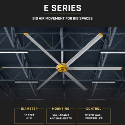 Image showing  12 ft. Variable Speed Indoor Shop Ceiling Fan with Wall Control