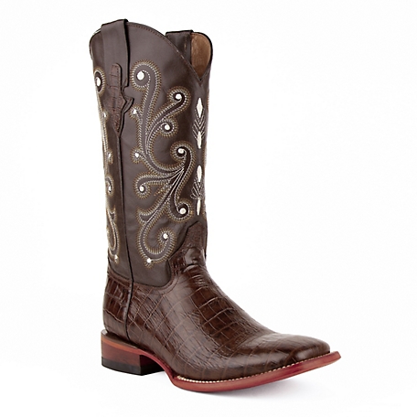 Ferrini Belly Gator Print Western Cowboy Boots, Chocolate