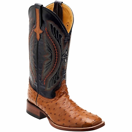 Ferrini Full Quill Ostrich Western Cowboy Boots, Cognac