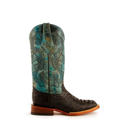 Image showing  Women's Print Caiman S-Toe Western Cowboy Boots, Black/Turquoise