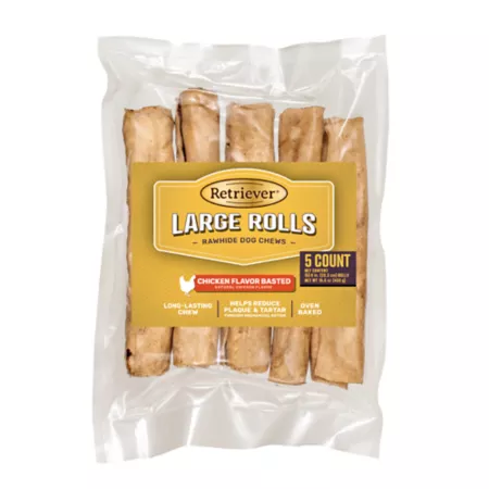 Retriever Chicken Large Roll Dog Chew Treats 5 ct Dog Bones Rawhide & Rawhide Alternative