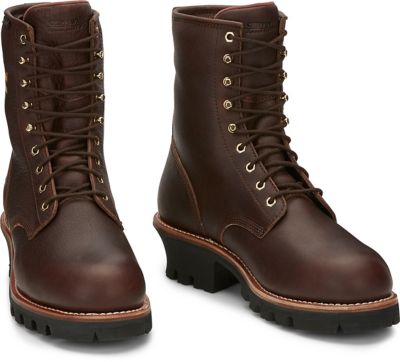 Image showing 4 th Chippewa Men's Steel Toe Insulated Logger Work Boots, 8 in., Briar Leather