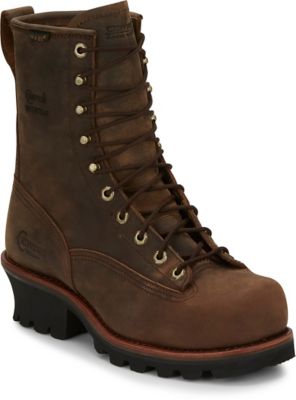 Chippewa Men's Steel Toe Waterproof Logger Work Boots, 8 in., Bay Apache