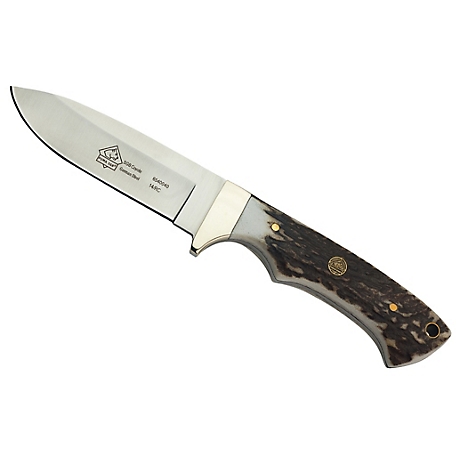 Puma SGB Coyote Stag Fixed Blade Hunting Knife with Leather Sheath, 6540040