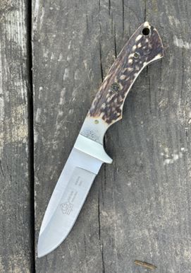 Image showing  3.8 in. Coyote Stag Fixed Blade Hunting Knife with Leather Sheath