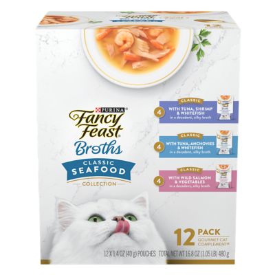 Purina Fancy Feast All Life Stages Broths Classic Collection Limited Ingredient Wet Cat Food Variety Pack, 1.4 oz., 12 Pouches