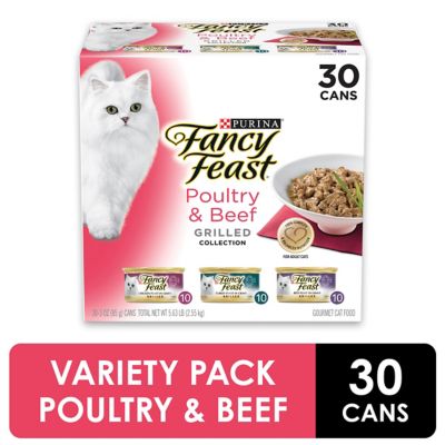 Fancy Feast Adult Grilled Turkey, Chicken and Beef in Gravy Wet Cat Food Variety Pack, 3 oz. Can, Pack of 30