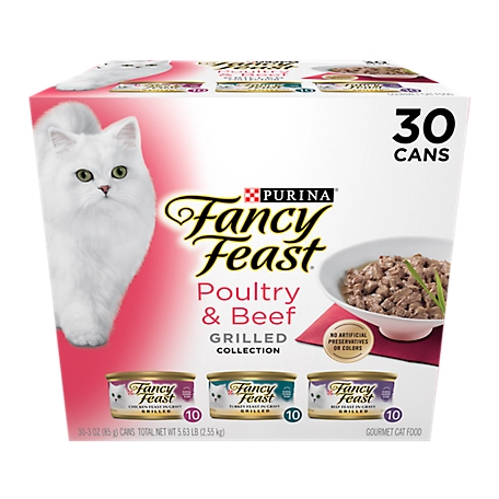 Fancy Feast Adult Grilled Turkey, Chicken and Beef in Gravy Wet Cat Food Variety pk., 3 oz. Can, Pack of 30