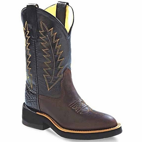 Old West Boys' Round Toe Western Boots, 3-Row Stitch, 9 in.